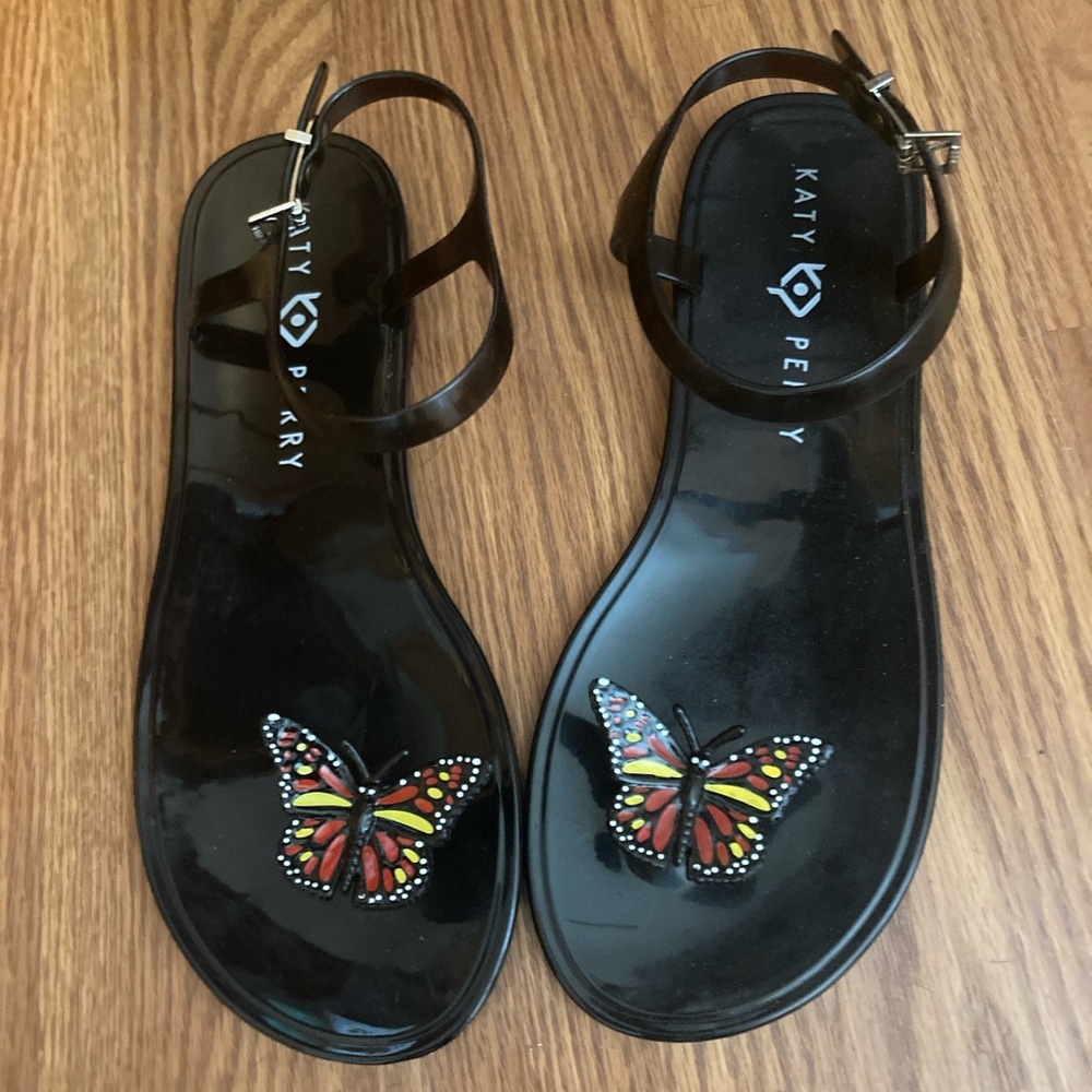 Katy Perry Collections Black and Red Sandals with Butterfly Design